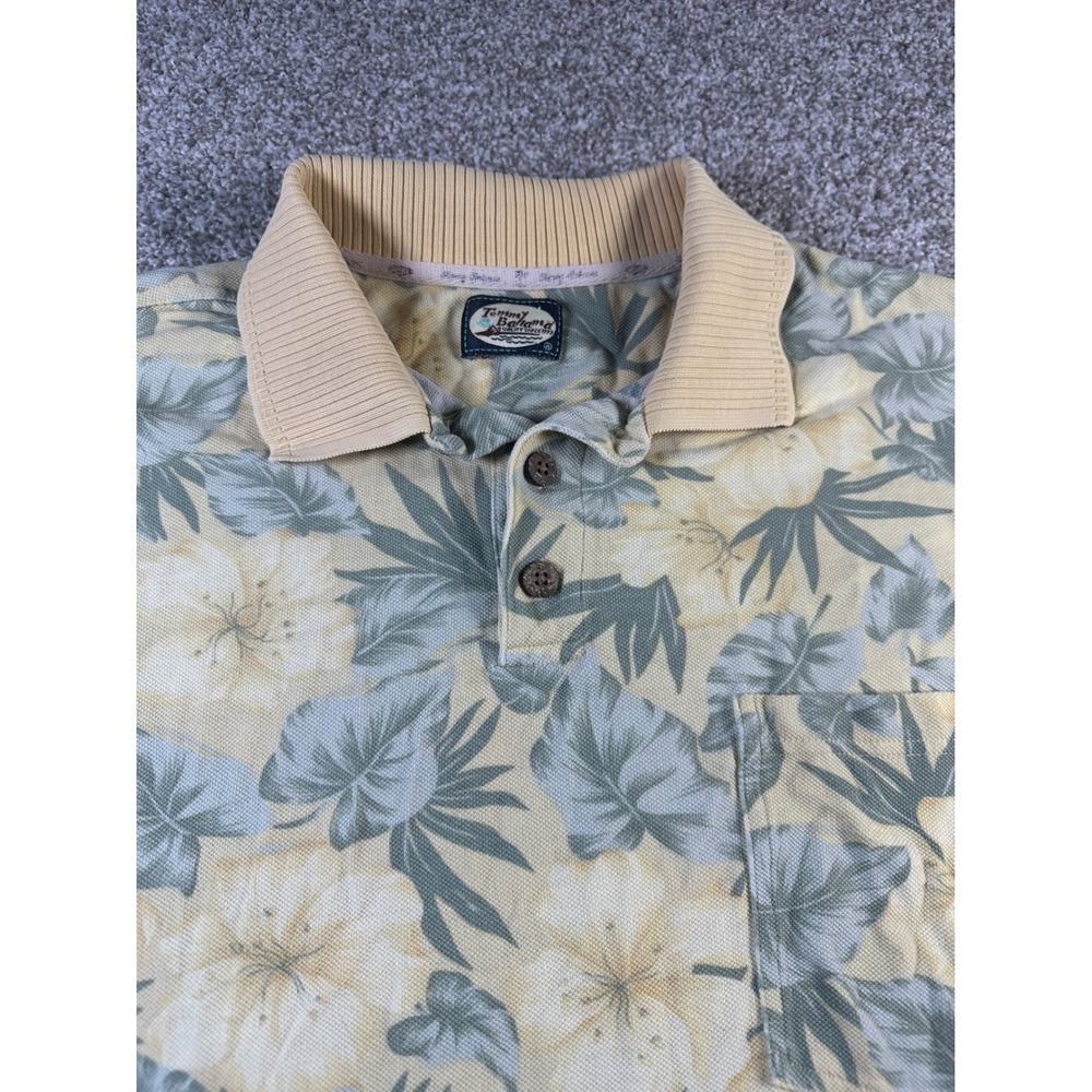 Tommy Bahama Mens Tropical Floral Pique Polo Shirt Yellow Green Short Sleeve XL